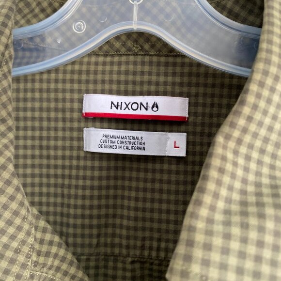 Nixon Green Checkered Plaid Long Sleeve Button Down Casual Skateboard Mens Large - Picture 4 of 5
